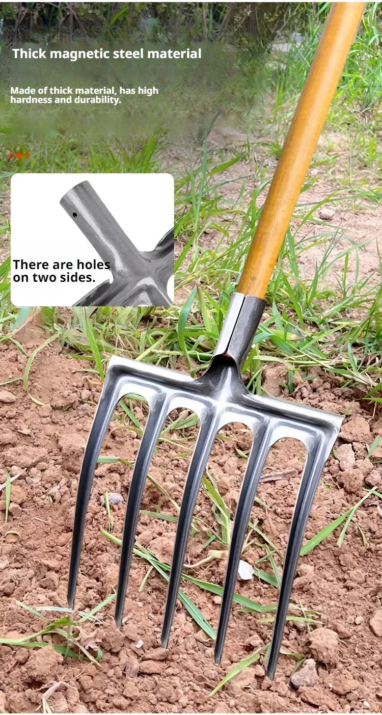 Agricultural Loose Soil Fork Fourtooth Manganese steel farming tools loosening and clearing Manual Garden Soil Turning Artifact