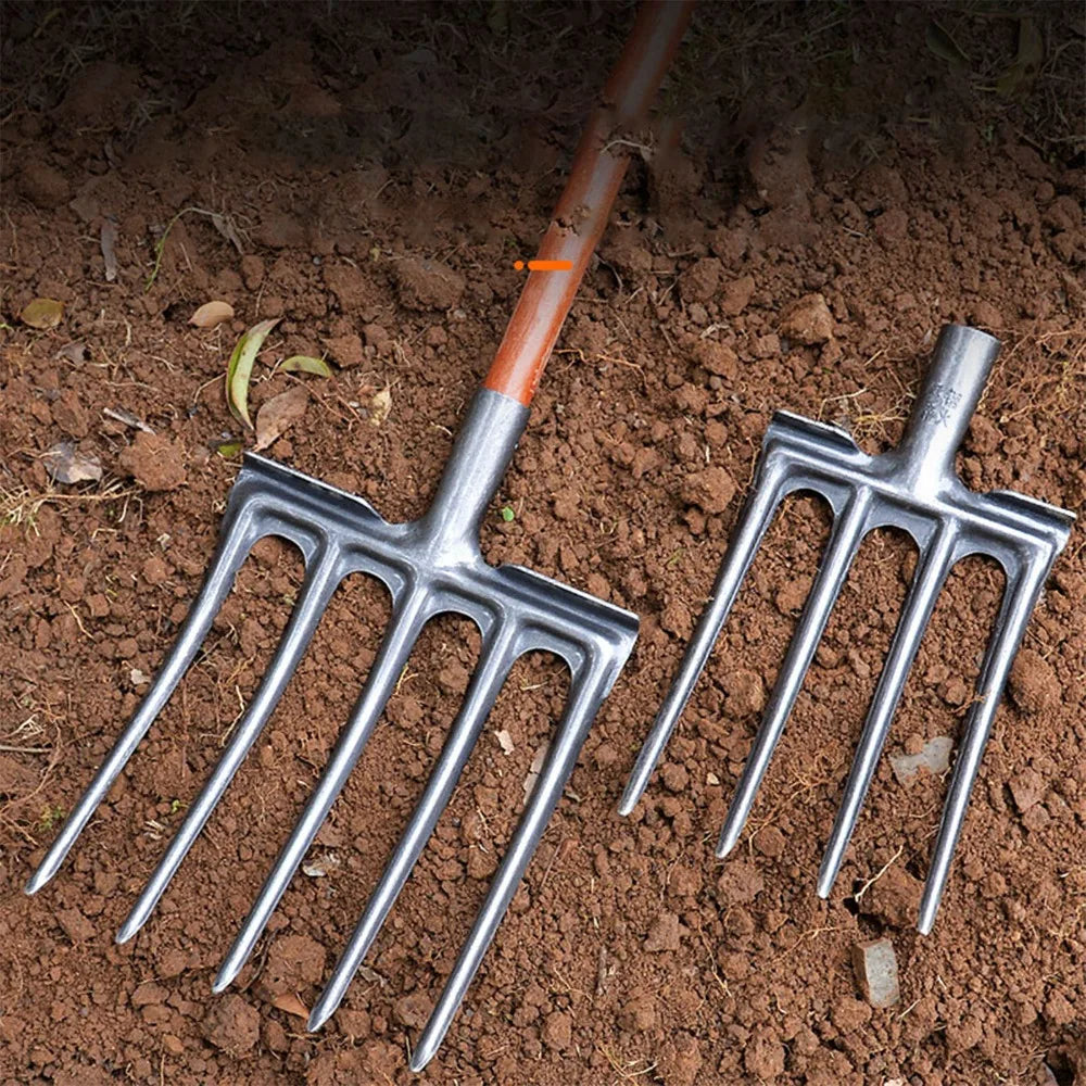 Sturdy High Carbon Steel Digging Fork 4 Tine Anti Breakage Garden Fork Spading Fork Farm Tool