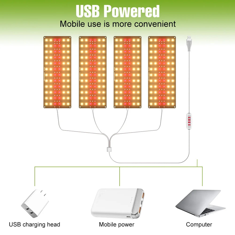LED Grow Light Full Spectrum Quantum Board Lamp For Indoor Growth Box Flower Plants Cultivation Dimmable With Timing Auto On/Off