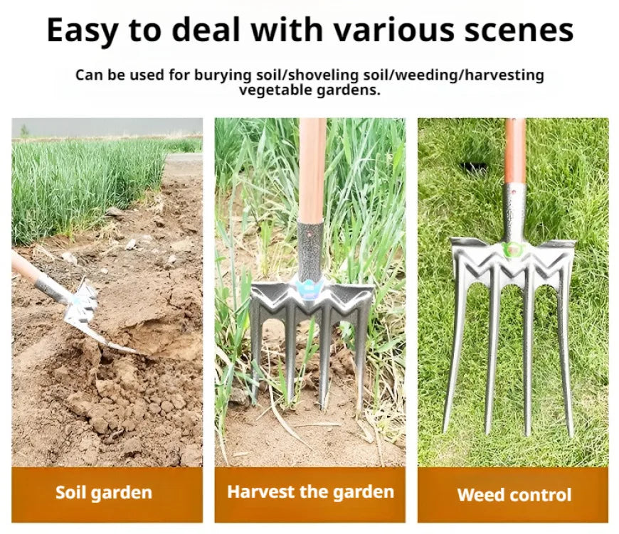 Agricultural Loose Soil Fork Fourtooth Manganese steel farming tools loosening and clearing Manual Garden Soil Turning Artifact