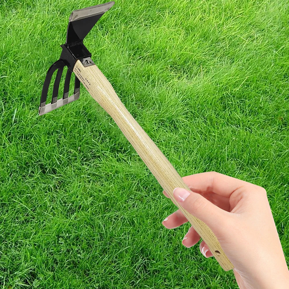 Wooden Handle Garden Rake Cultivator Dual-purpose Hoe Mini Hoe & Tiller for Digging Weeding Gardening Cultivating Rake Tools