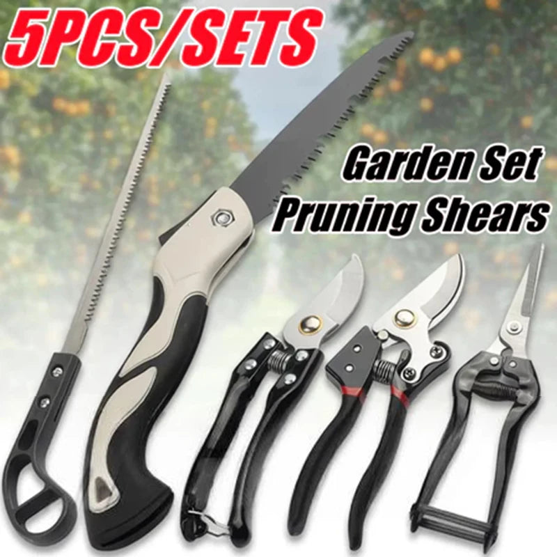 Complete Gardening Kit with 5 Essential Tools; Pruning Shears, Foldable Sawi Scissors, Plant Cutter
