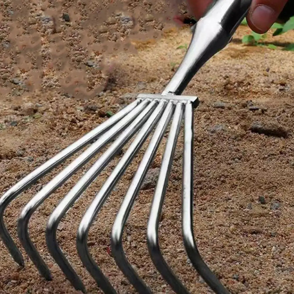 Garden Stainless Steel Hand Rake Manual Integrated Small Leaf Rakes Gardening Tool Multi-Claw Soil Rake For Planting Vegetable