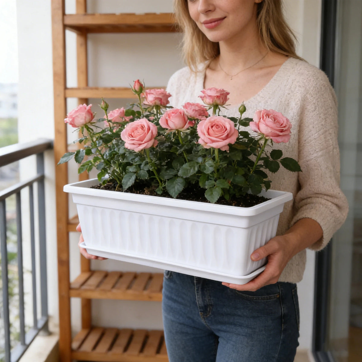Rectangular Plastic Flower Pot Garden Planter Vegetable Planting Container for Home Patio Balcony Decoration