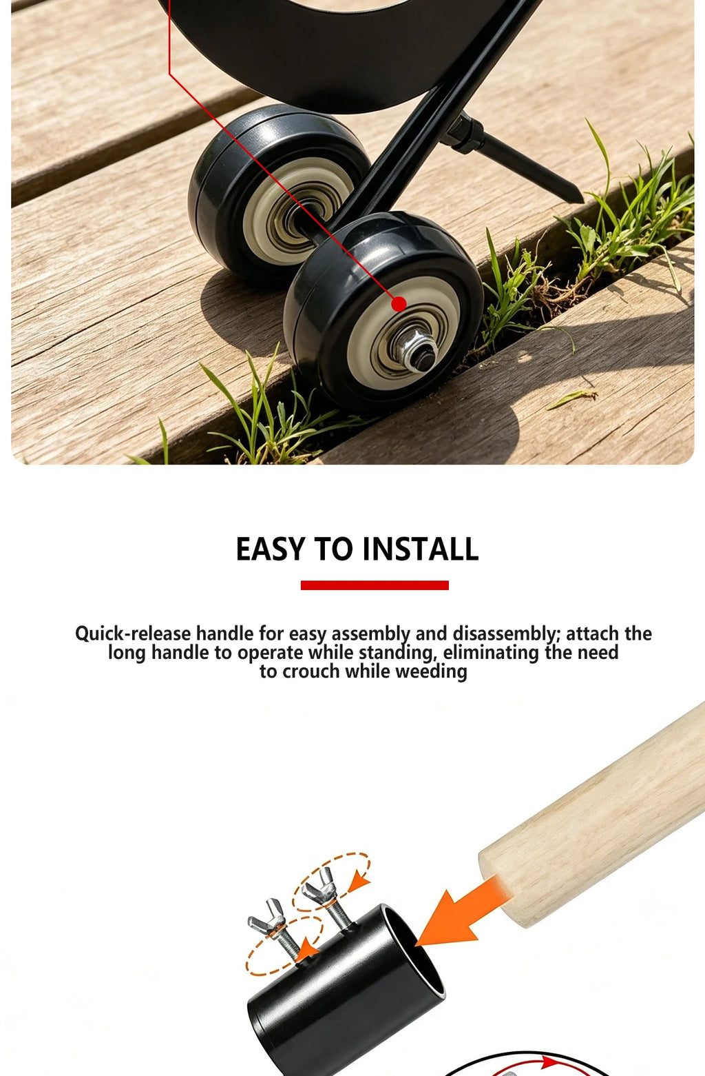 Weed Remover Set with Roller Manual Weed Remover No Need to Bend Over for Garden/ Sidewalk/ Driveway Cracks Elderly
