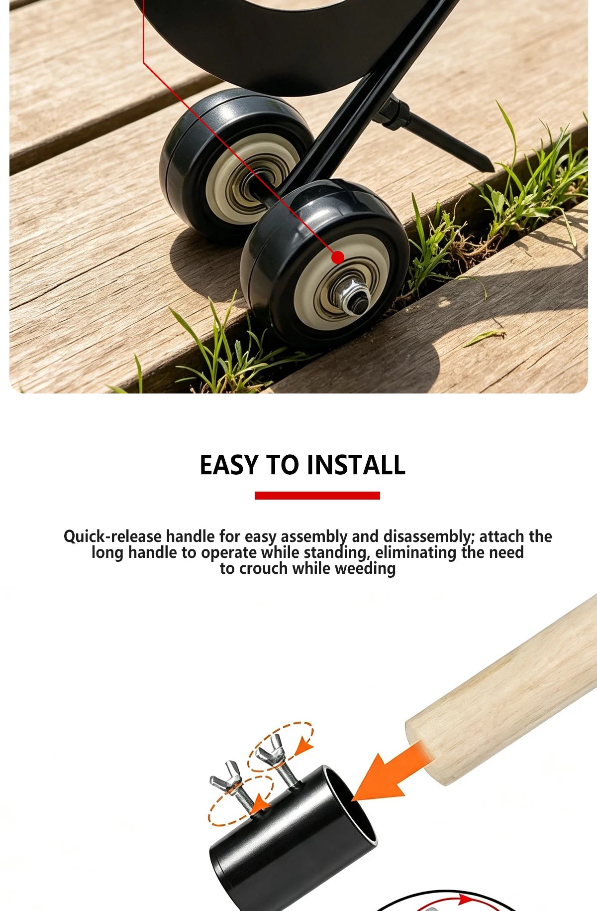 Weed Remover Set with Roller Manual Weed Remover No Need to Bend Over for Garden/ Sidewalk/ Driveway Cracks Elderly