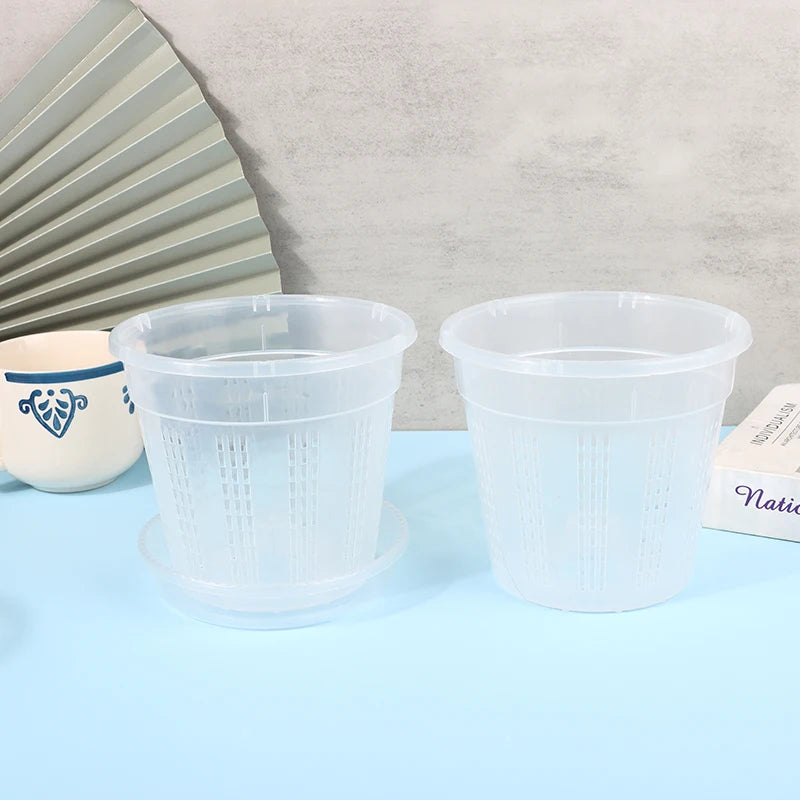 1Pc Household Garden Planter Drainage Pots With Holes Transparent Orchid Baskets Plastic Breathable Flower Pots Accessories