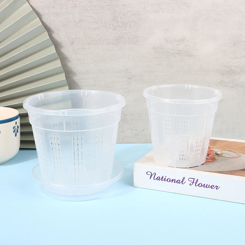 1Pc Household Garden Planter Drainage Pots With Holes Transparent Orchid Baskets Plastic Breathable Flower Pots Accessories