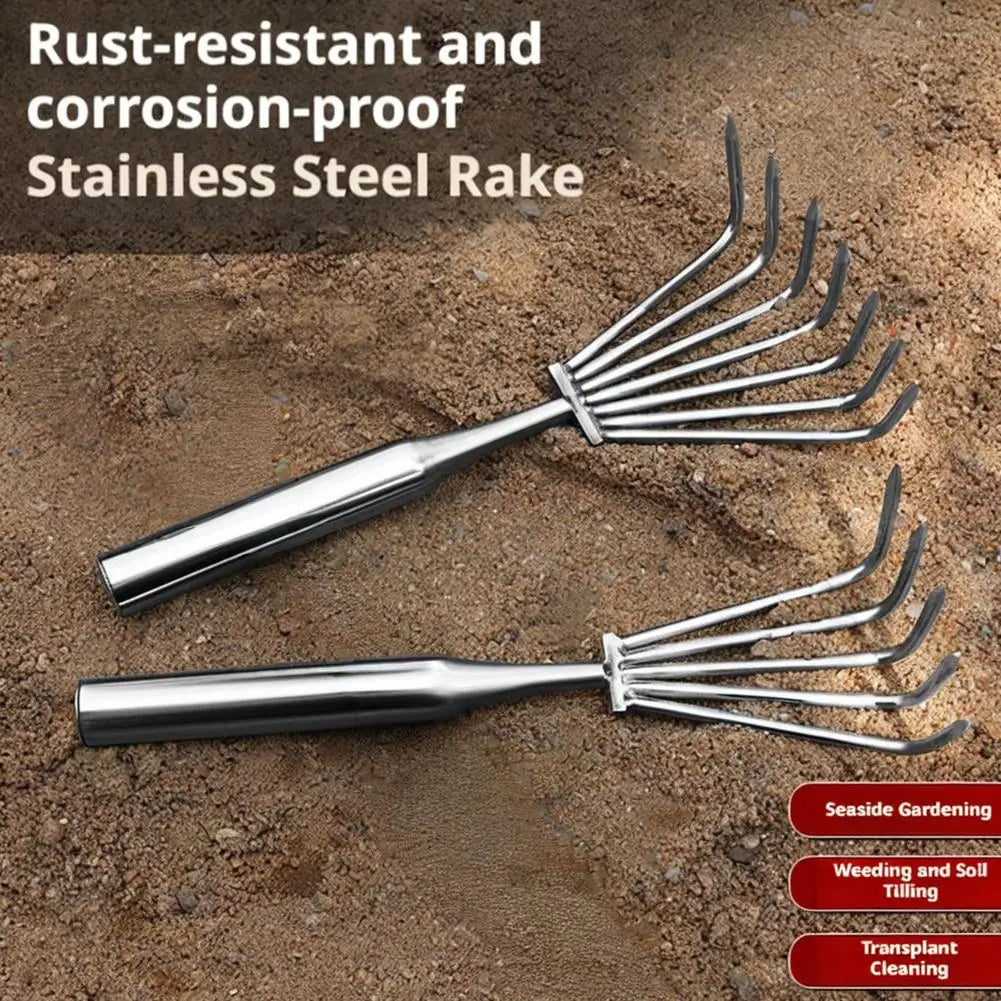 Garden Stainless Steel Hand Rake Manual Integrated Small Leaf Rakes Gardening Tool Multi-Claw Soil Rake For Planting Vegetable