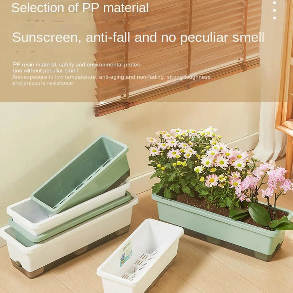 Self Watering Plant Pot Vegetables Container with Base Drainage Hole And Absorbent Rope Rectangular Flower Pots for Vegetable