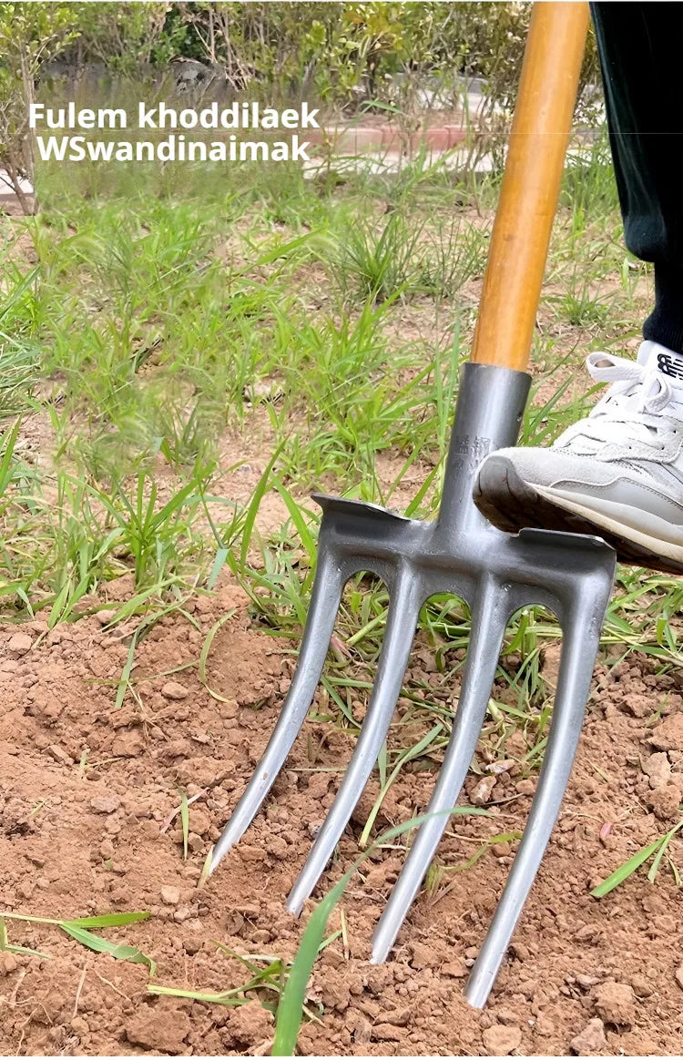 Agricultural Loose Soil Fork Fourtooth Manganese steel farming tools loosening and clearing Manual Garden Soil Turning Artifact
