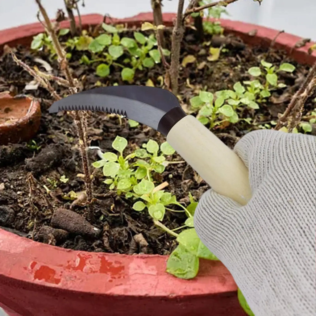 Weeding Sickle with Wooden Handle Crack Weeder Gardening Hand Tools Gardening Sickle for Grass Lawn Patio Terrace Sidewalk Farm