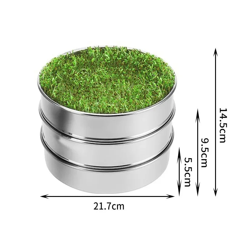 Stainless Steel Seed Sprouting Kit 3-Tier Microgreens Growing Tray 6.5/8.5 in Dia Stackable Round Sprouter Maker Sprouts Grower