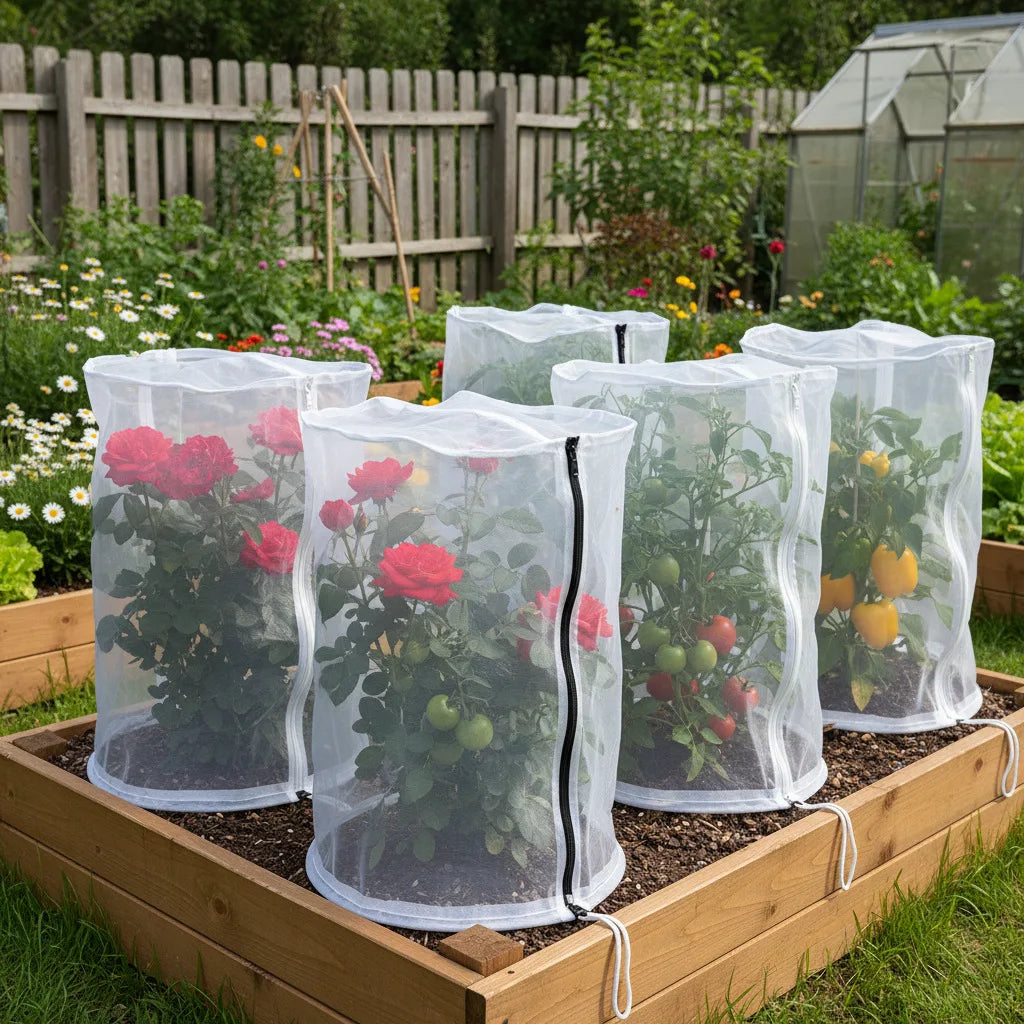 Insect-Proof Mesh Cover Round Top Plant Bird-Proof Breathable Net for Tomatoes Cucumbers Roses - Protective Gardening Cover