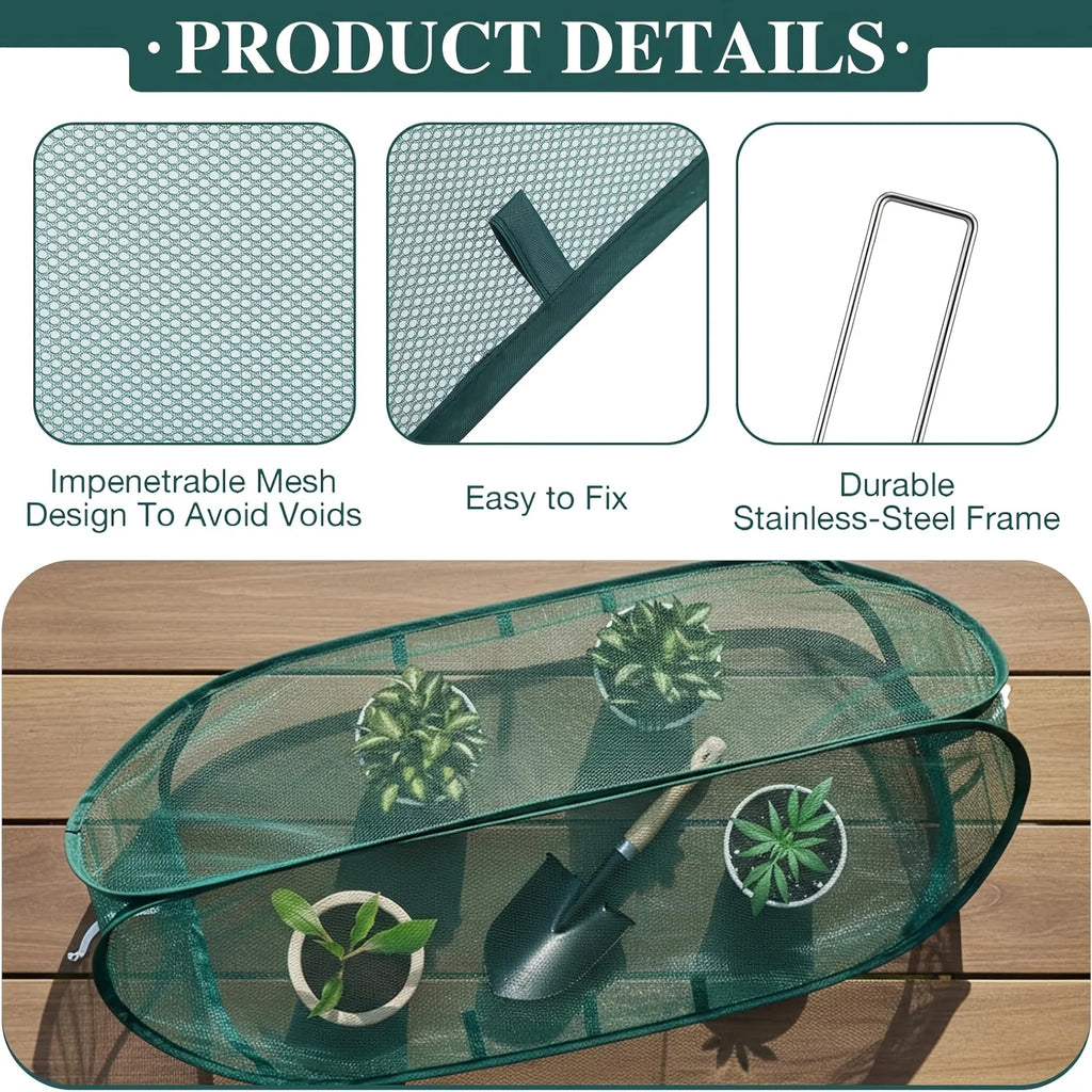 9Pcs Pop Up Plant Protector Cover Kit With 1 Plant Guard Cover 8 Ground Stakes Bird Insect Proof Net For Vegetable Fruit Flower