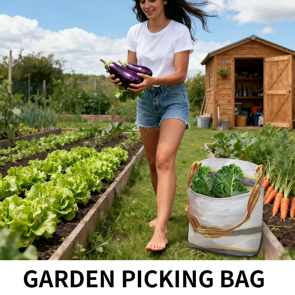 Fruit Picking Bag 55x55cm Harvesting Apron Waterproof Vegetable Foraging Bag with Shoulder Strap Portable Pouch for Farm Garden