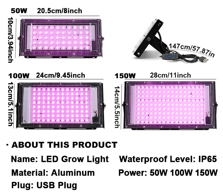 Led Grow Light 50W 100W 150W 220V Outdoor Full Spectrum LED Plant Growth Lamp Led Spotlight Projector Streetlight Led Floodlight