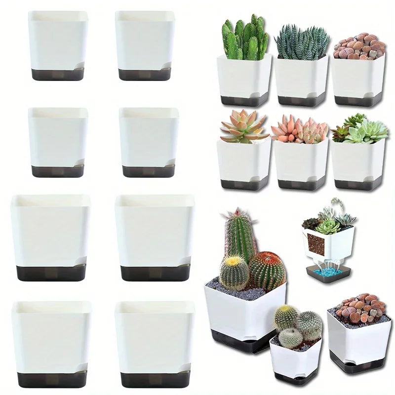 5Pcs Plant Pots, Self Watering Flower Pots Indoor Outdoor, Self Watering Planters with Drainage Hole & Clear Saucer Reservoir