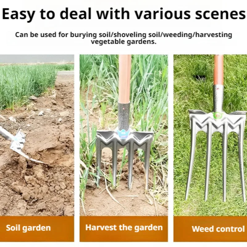 Agricultural Loose Soil Fork Fourtooth Manganese steel farming tools loosening and clearing Manual Garden Soil Turning Artifact
