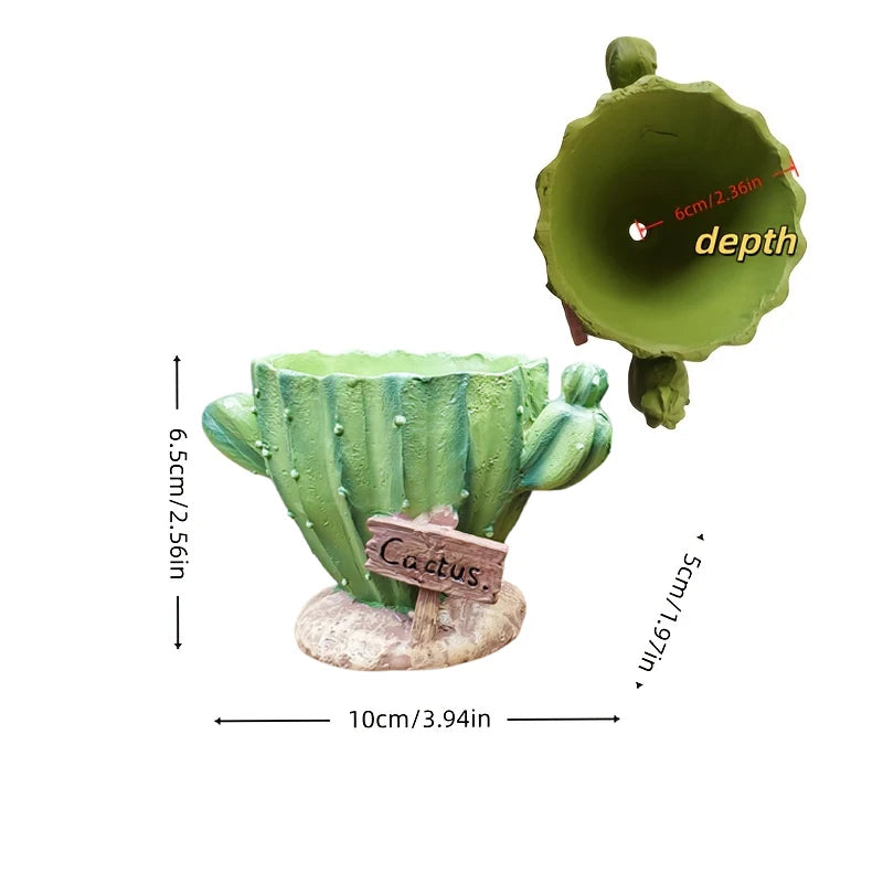 Cactus Flower Planter Pot Cute Mini Resin Cactus Flowerpot With Drainage Holes Cactus Indoor Outdoor Decor