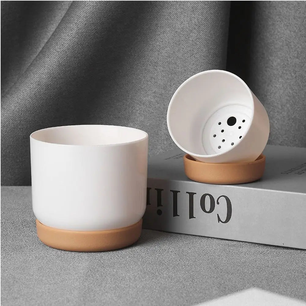 Round Cactus Succulent Plants Garden Supply Self Watering Flower Pot With Drainage Hole Flower Containers Indoor Orchid Pots