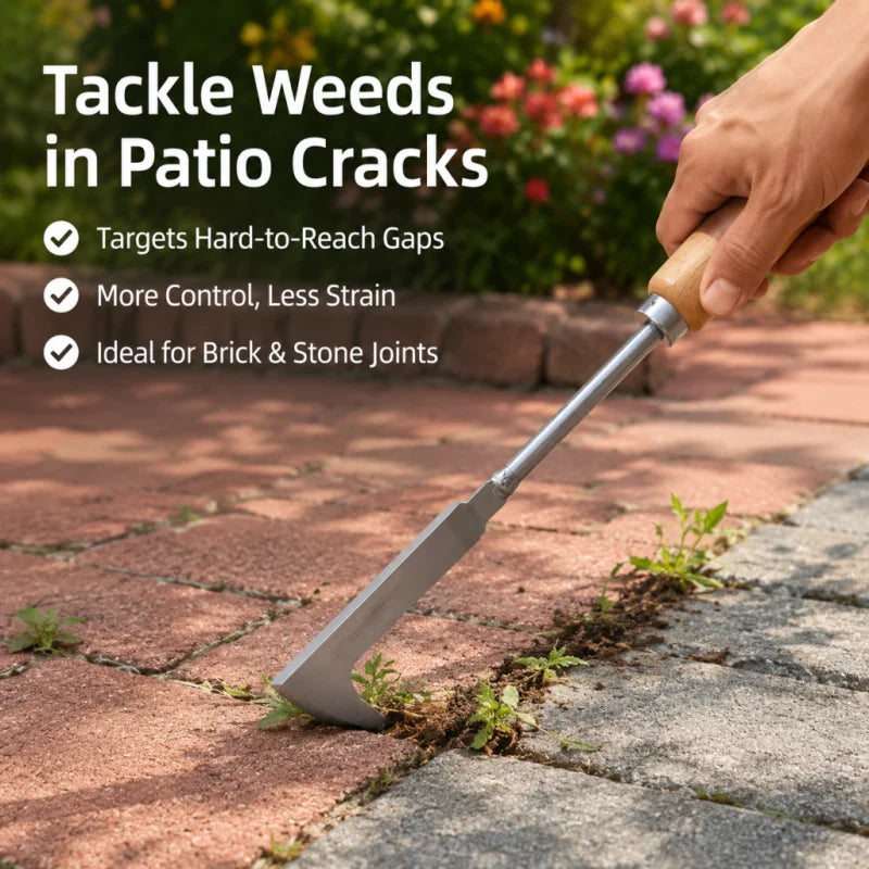 Stainless steel gap weeding tool, L-shaped multi-purpose garden hand tool, used for clearing weeds in yards, terraces, and lanes