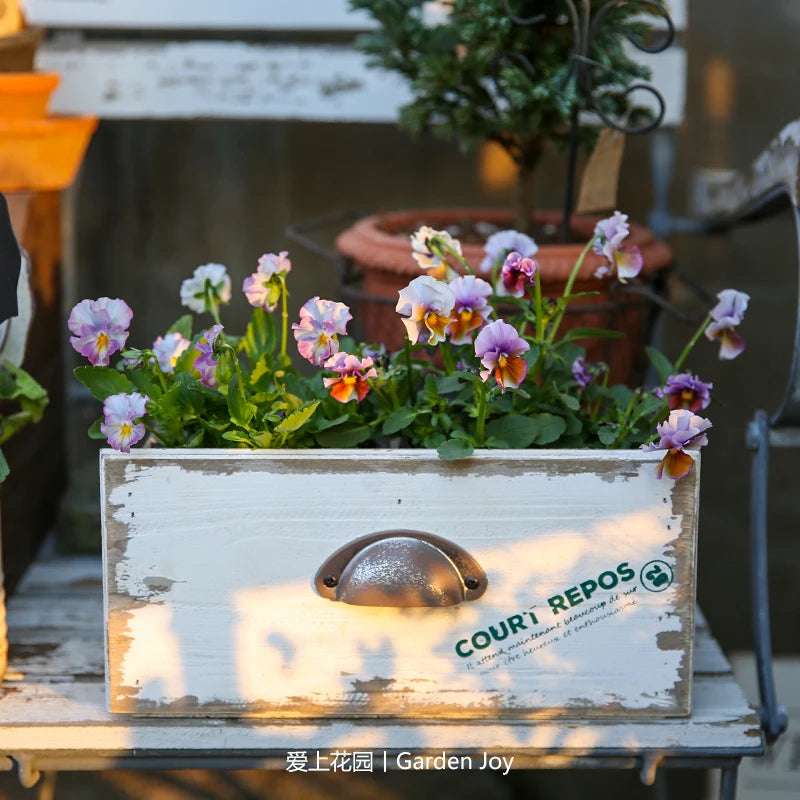 Japanese Retro Flower Vessels Wooden Double Compartment Planter Garden Succulent Container Patio Decorative Ornament for Indoor