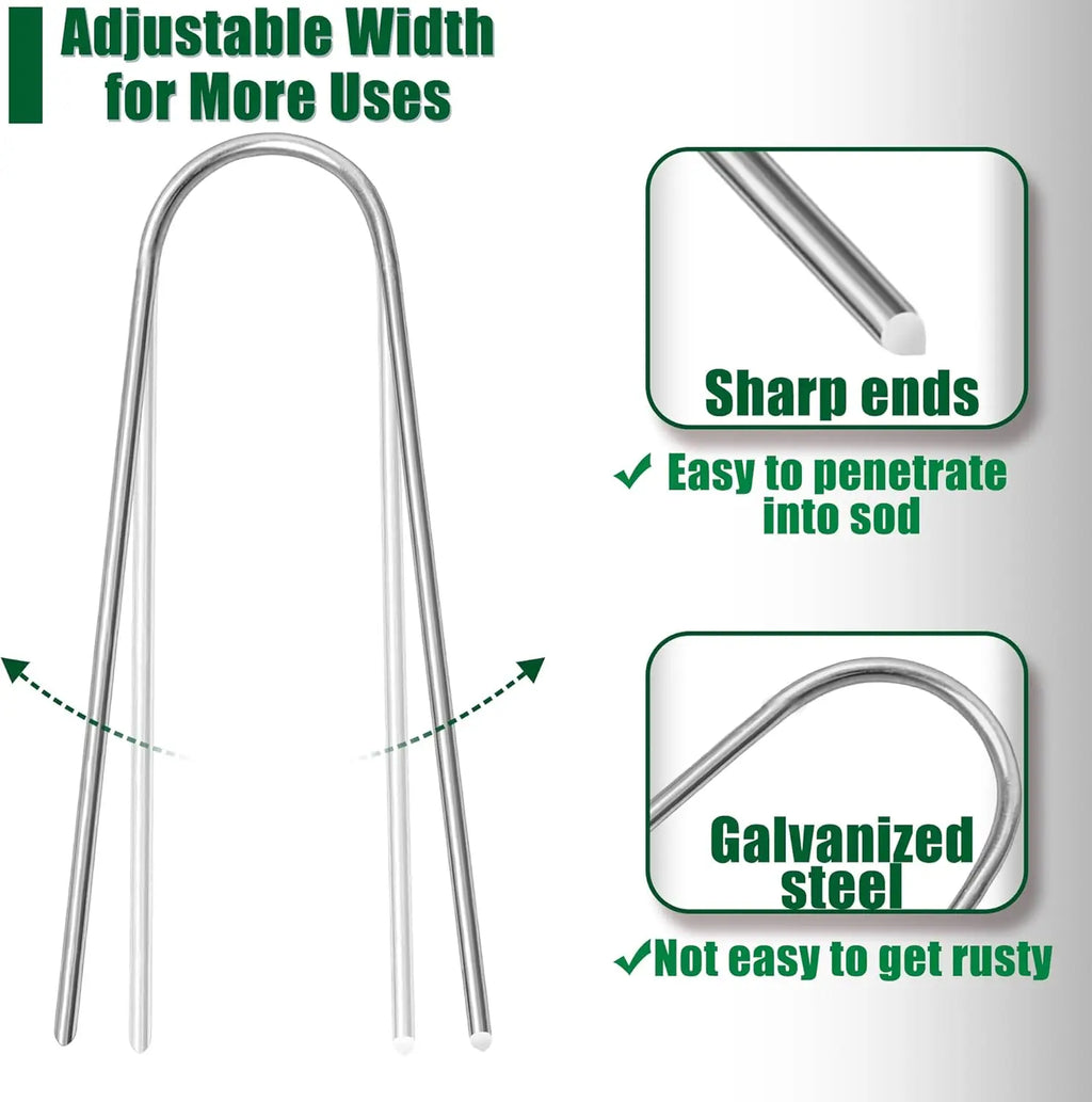 U-Type Garden Staples, Zinc-Coated Steel Landscape Pins