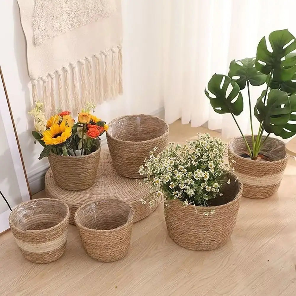 1Pcs Mini/S/M/L Grass Woven Flowerpot For Garden Terraces Small Plant Flower Basket Seedling Containers Planter Basket