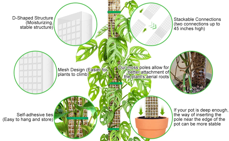 Plants Moss Pole Garden Subject Flower Plant Climbers Bonsai Accessories Pots Tutors ,for Planters Plants Growth Holder Support