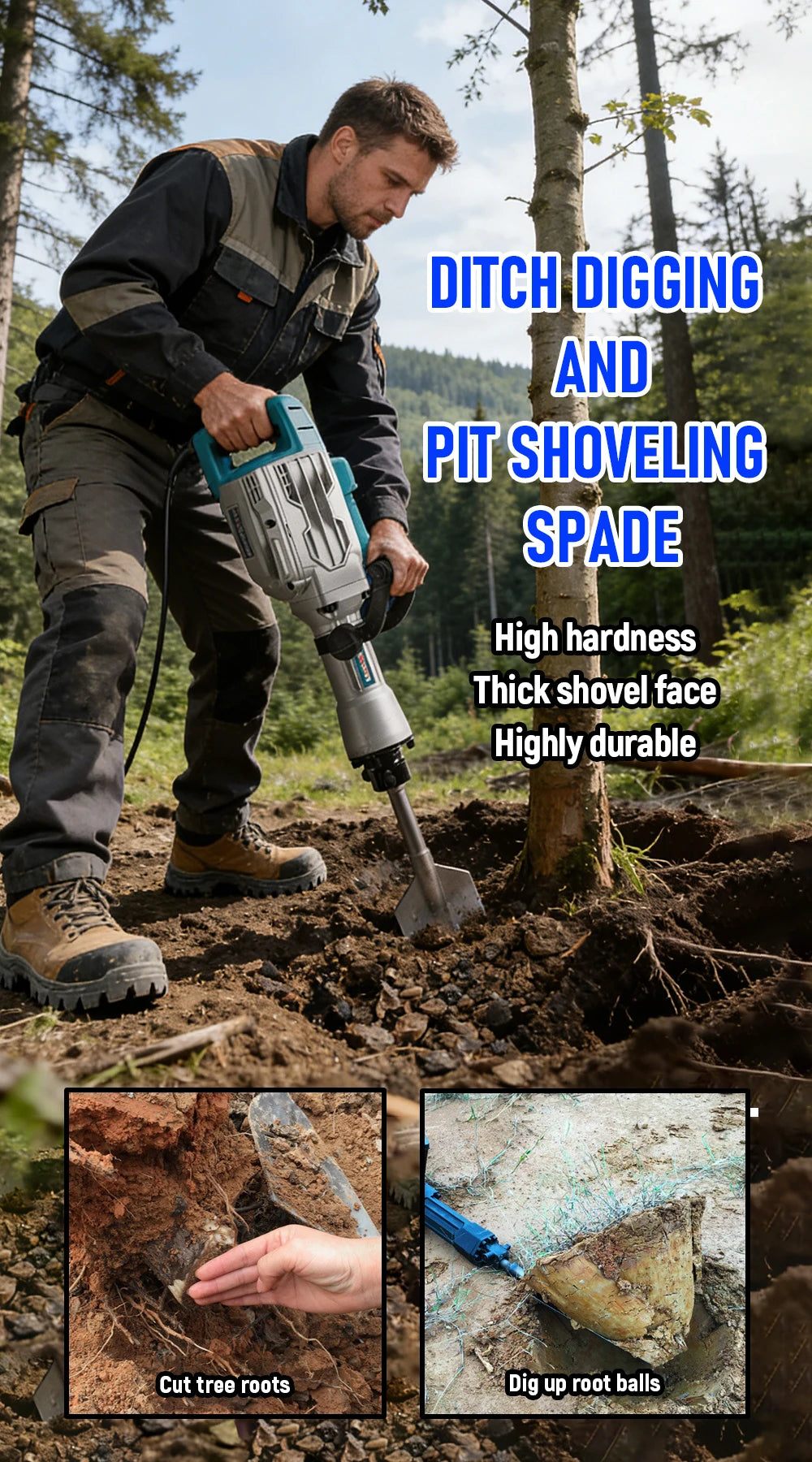 Garden Landscaping Clay Spade with Storage Case for Soil & Gravel - Heavy Duty Steel Digging Tool for Jack Hammer
