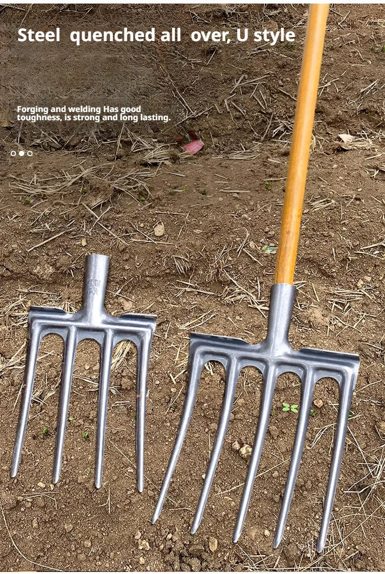 Agricultural Loose Soil Fork Fourtooth Manganese steel farming tools loosening and clearing Manual Garden Soil Turning Artifact