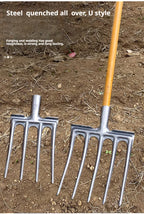 Agricultural Loose Soil Fork Fourtooth Manganese steel farming tools loosening and clearing Manual Garden Soil Turning Artifact