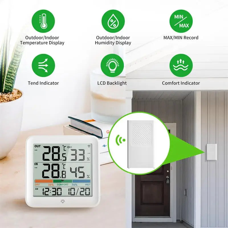 Wireless Indoor Outdoor Thermometer Hygrometer Digital Temperature Humidity Monitor With Remote Sensor Home Weather Station