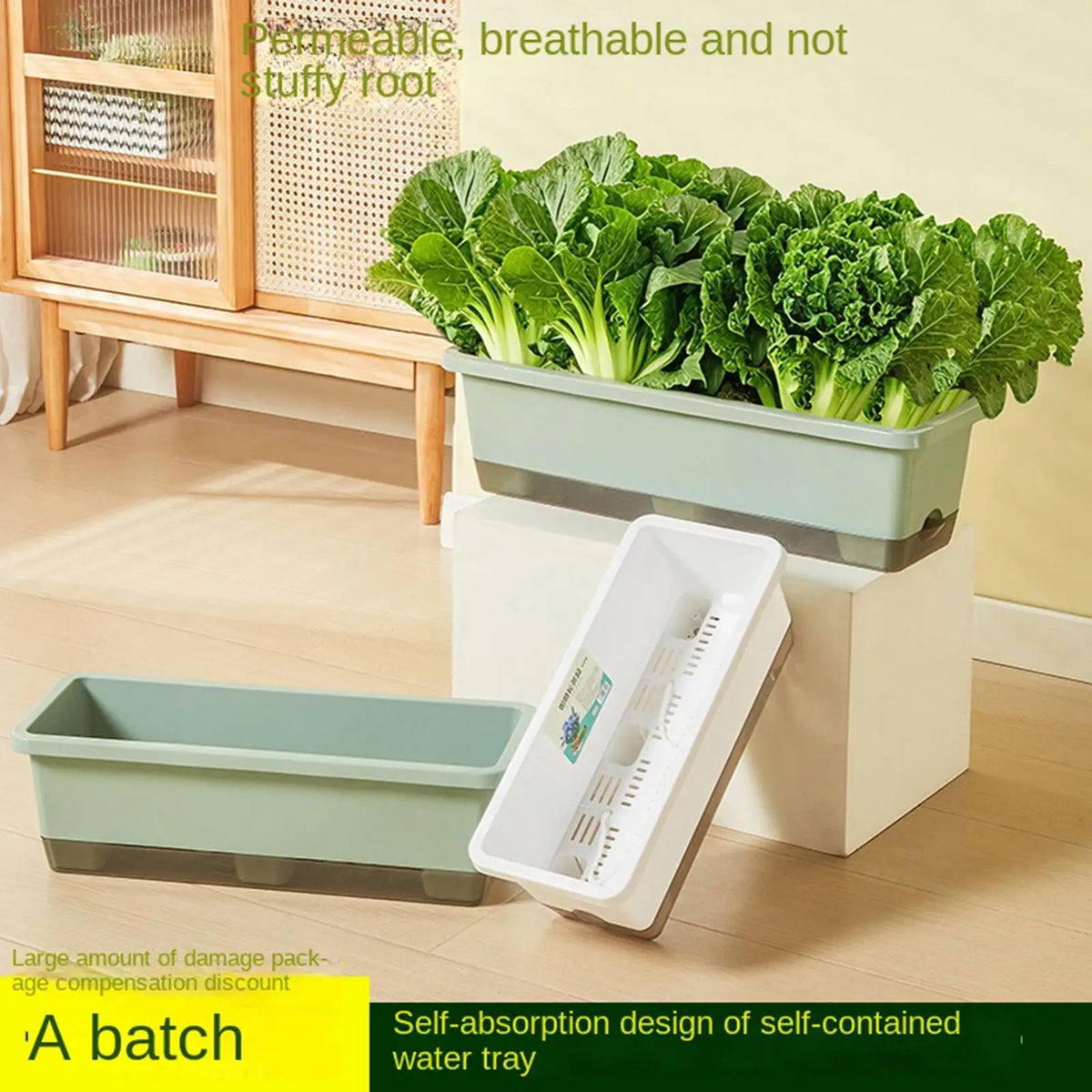 Self Watering Plant Pot Vegetables Container with Base Drainage Hole And Absorbent Rope Rectangular Flower Pots for Vegetable
