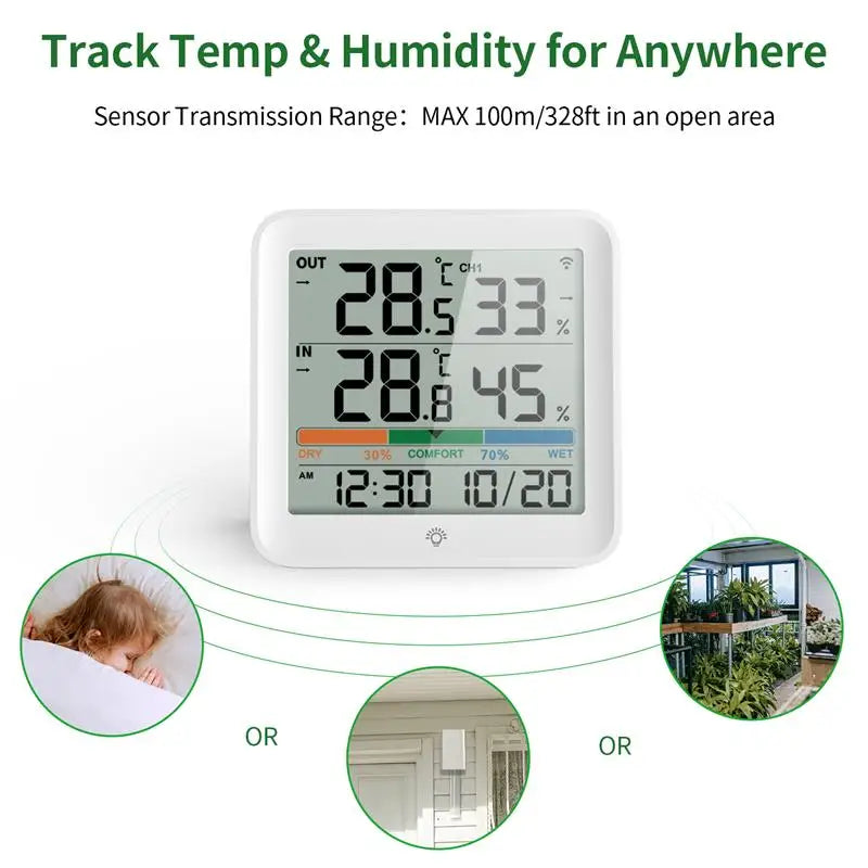 Wireless Indoor Outdoor Thermometer Hygrometer Digital Temperature Humidity Monitor With Remote Sensor Home Weather Station