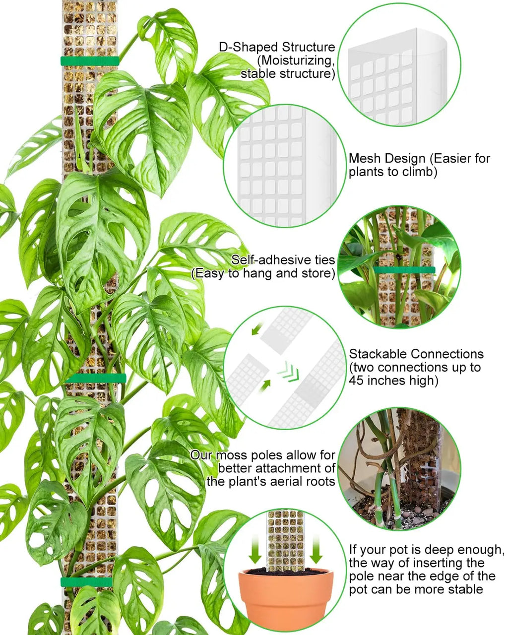 Plants Moss Pole Garden Subject Flower Plant Climbers Bonsai Accessories Pots Tutors ,for Planters Plants Growth Holder Support