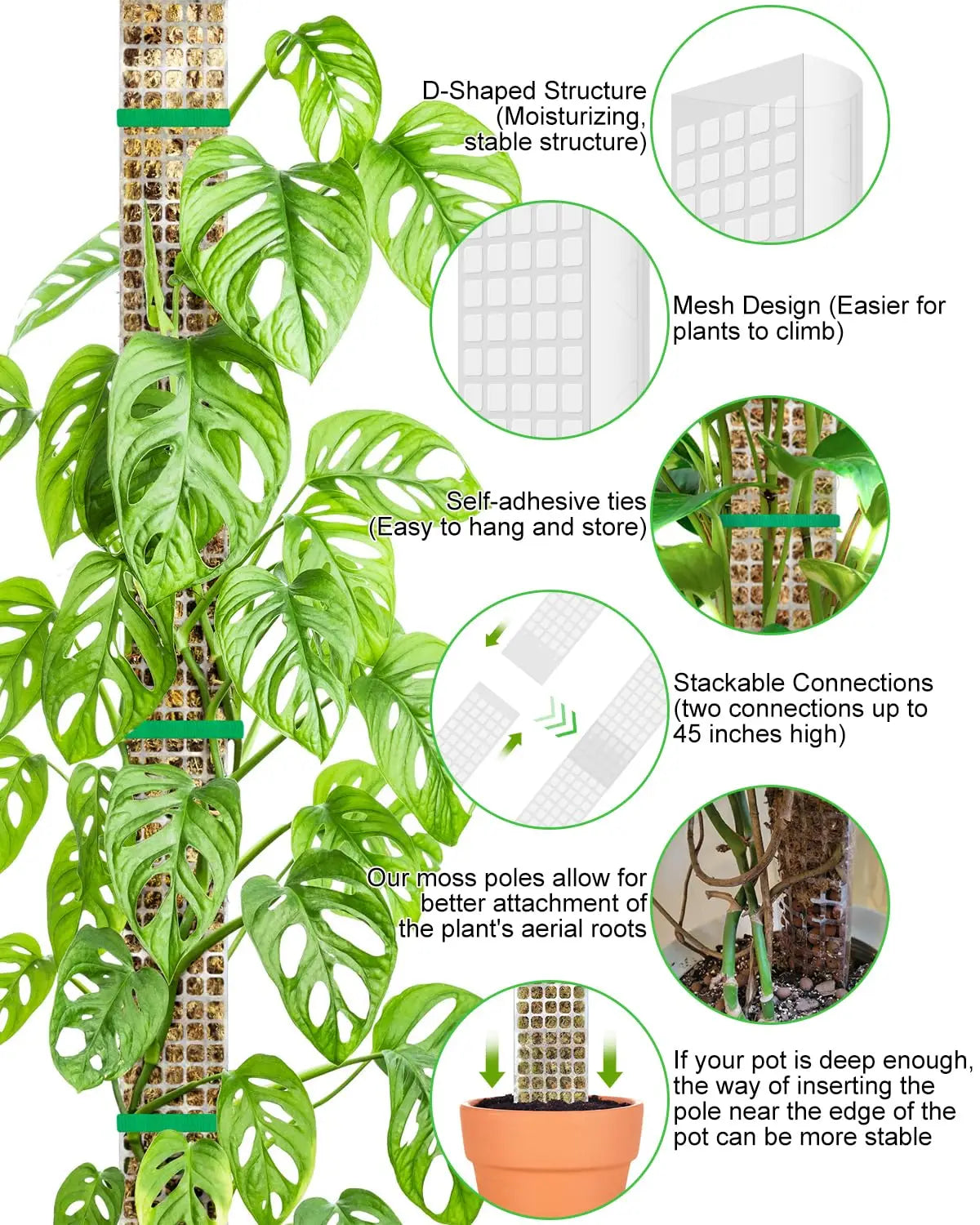 Plants Moss Pole Garden Subject Flower Plant Climbers Bonsai Accessories Pots Tutors ,for Planters Plants Growth Holder Support