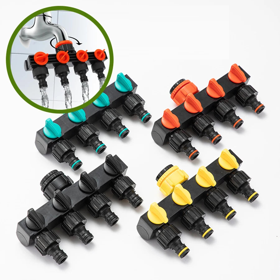 Garden Hose Pipe Splitter 4-Way Faucet Diverter Tap Hose Connector Splitter Four Independent Switches For Home Lawn Irrigation