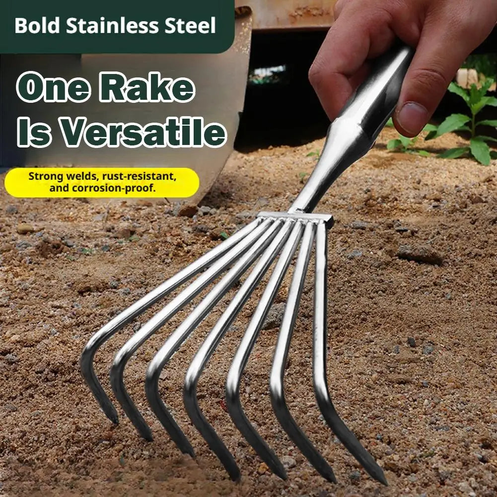 Garden Stainless Steel Hand Rake Manual Integrated Small Leaf Rakes Gardening Tool Multi-Claw Soil Rake For Planting Vegetable
