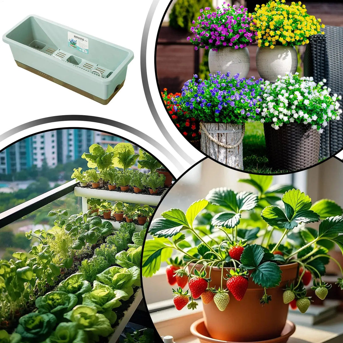 Self Watering Plant Pot Vegetables Container with Base Drainage Hole And Absorbent Rope Rectangular Flower Pots for Vegetable