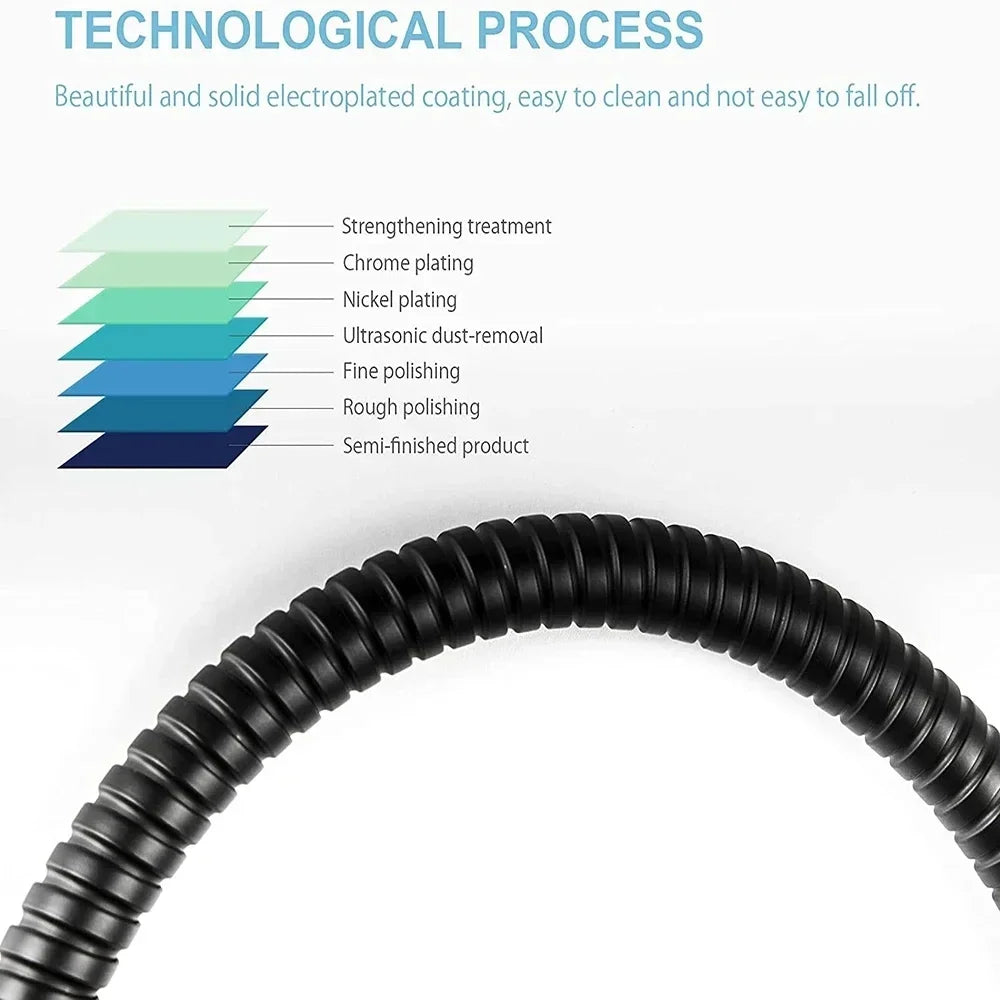 Garden Water Hose Black Pipe 1.5/2M Flexible Pull Extension Pipes Shower Accessories New SUS304 Bathroom Extendable Hoses Home