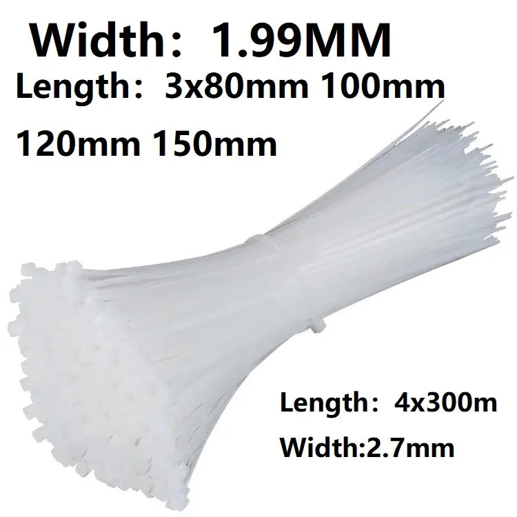 100Pcs 3x80mm 100mm 120mm 150mm 200mm 4x300mm Nylon Plastic Cable Ties Self-Locking Long Wide Extra Large Zip Ties White