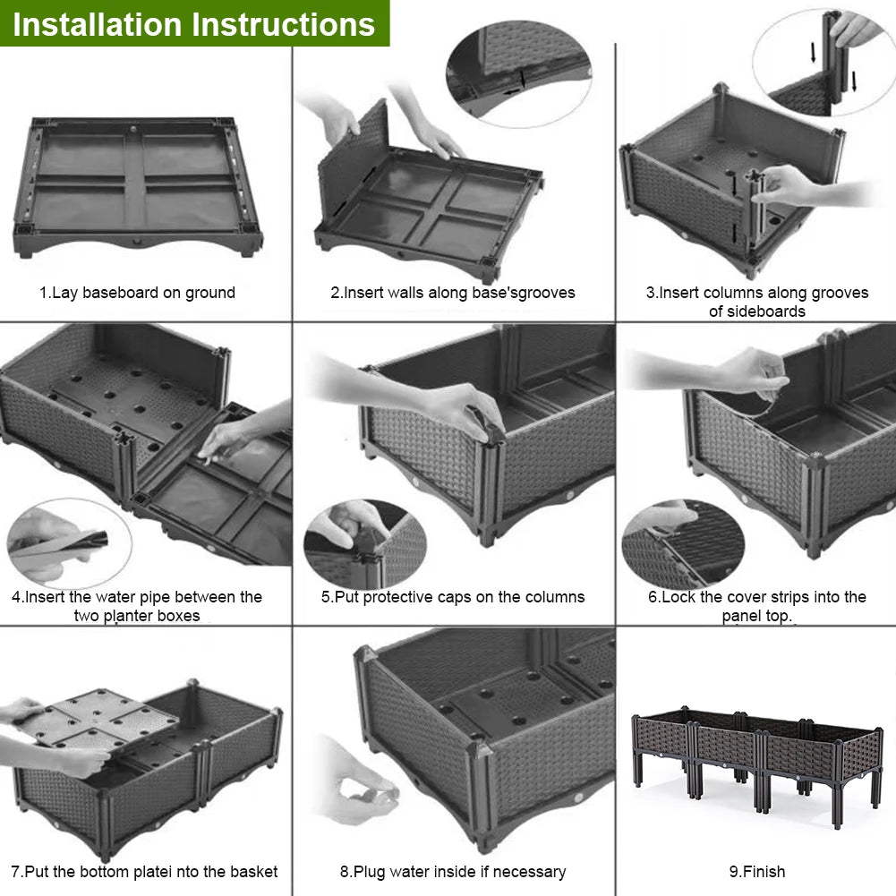 Elevated Raised Garden Bed with Legs Plastic Planter Box with Drainage Holes for Flowers Herbs Gardening Balcony Vegetable Pot
