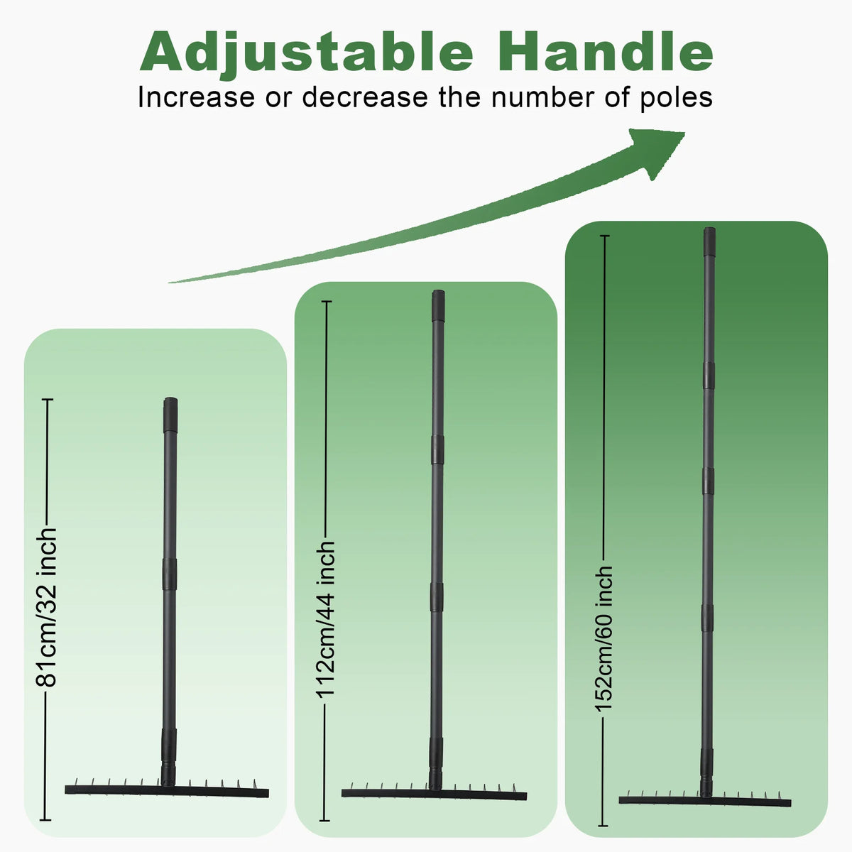 Garden Thatch Rake with 60 Inch Adjustable Long Handle,17 Inch Wide Heavy Duty Metal Bow Rakes for Gardening, Lawn Leveling