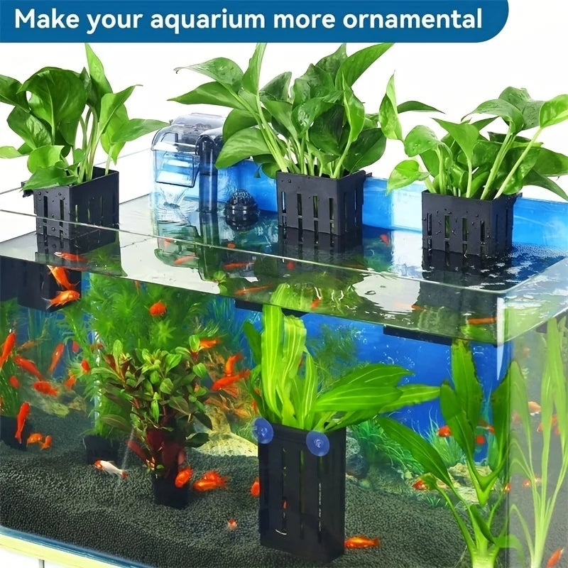 3pcs Plastic Aquarium Plant Holder Fish Tank Aquatic Hanging Aquatic Planter Aquarium Stand Pots Holders Flowerpot Basket Plants