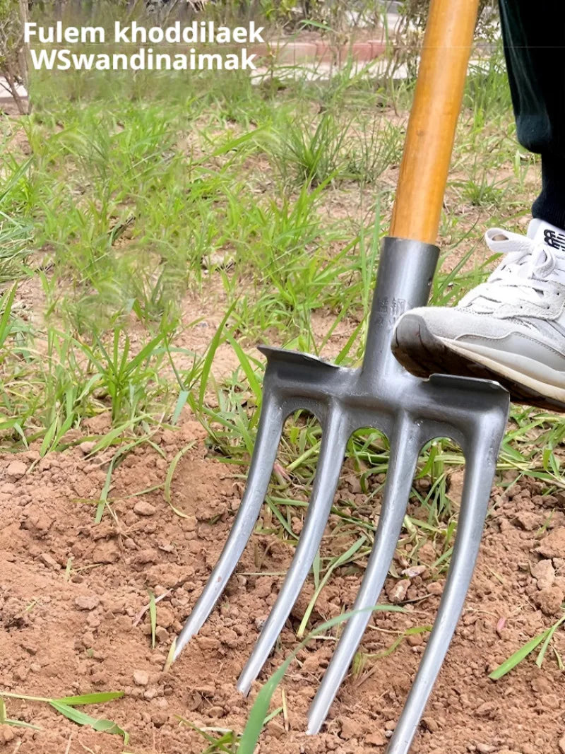 Agricultural Loose Soil Fork Fourtooth Manganese steel farming tools loosening and clearing Manual Garden Soil Turning Artifact