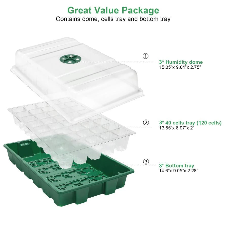 3 pcs Seed Tray, 40 Holes Cell Propagator Growth Thickening Seedling Start Growth Tray With Transparent Cover Greenhouse And Gar
