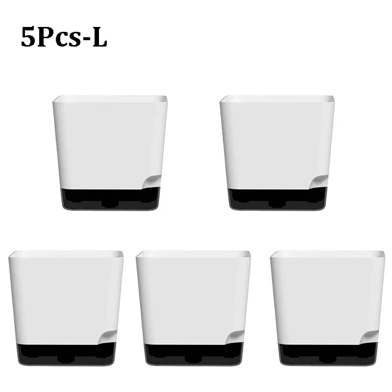 5Pcs Plant Pots, Self Watering Flower Pots Indoor Outdoor, Self Watering Planters with Drainage Hole & Clear Saucer Reservoir