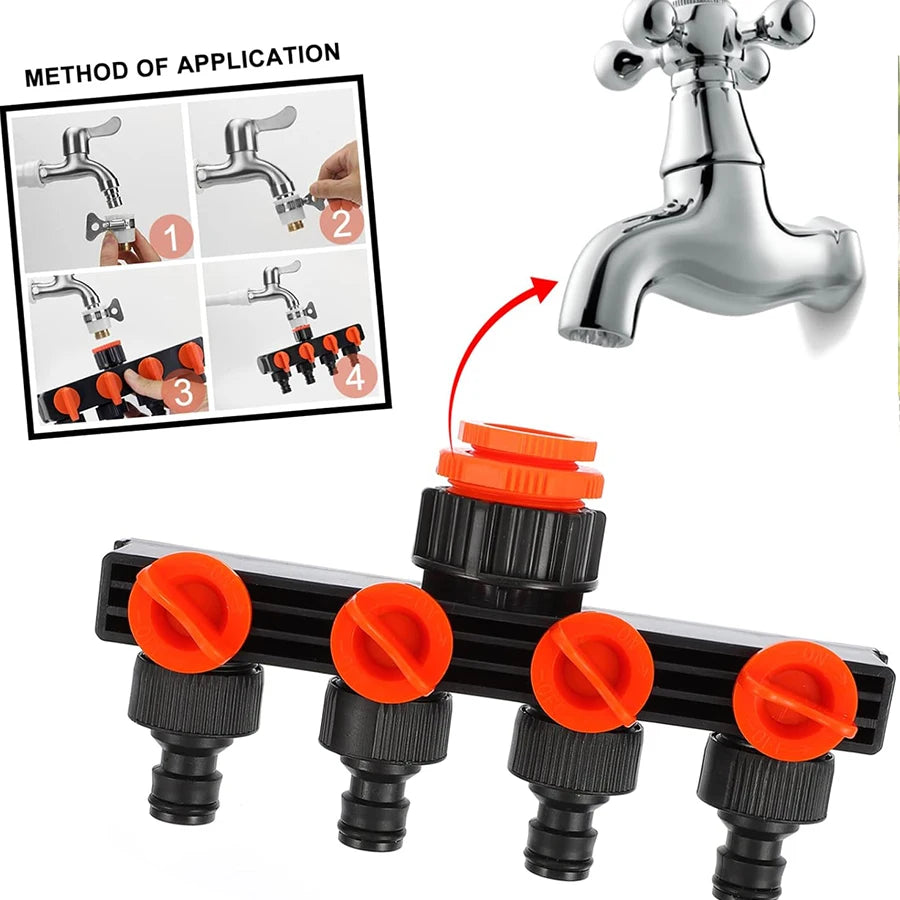 Garden Hose Pipe Splitter 4-Way Faucet Diverter Tap Hose Connector Splitter Four Independent Switches For Home Lawn Irrigation